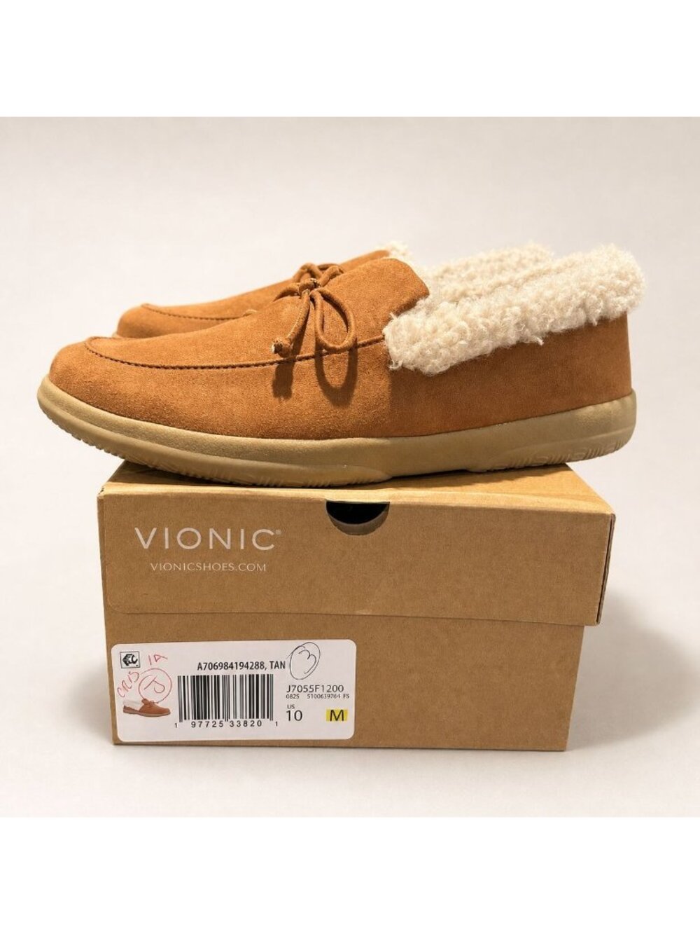 Vionic Claribel Shearling Tan Moccasin Slippers Womens 10 Orthotic Comfort - Picture 2 of 10